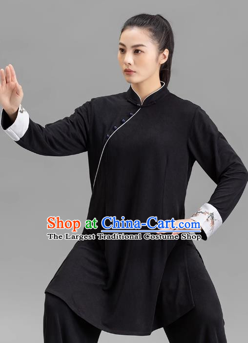 Tai Chi Clothing Slanted Lapel Black Chinese Women Performance Clothing Tai Chi Practice Clothing