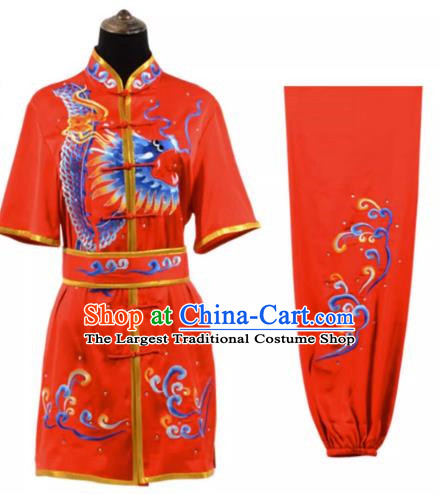 Martial Arts Performance Clothing Embroidered Dragon Martial Arts Clothing Practice Uniform Red Suit Competition Training Adult Practice Male And Female