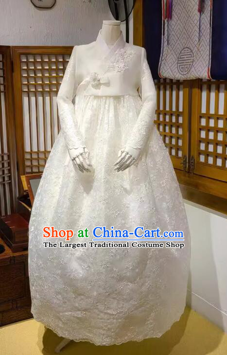 Korean Bride Fashion Embroidered White Hanbok Celebration Costume Traditional Wedding Dress