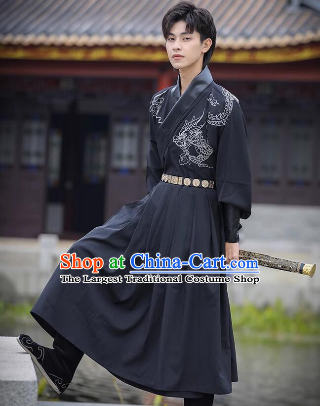 Chinese Ming Dynasty Imperial Bodyguard Costumes Traditional Hanfu Fei Yu Garment Ancient Swordsman Black Clothing