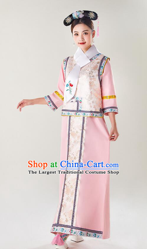 China TV Series Manchu Woman Pink Dress Ancient Imperial Consort Costumes Qing Dynasty Princess Clothing