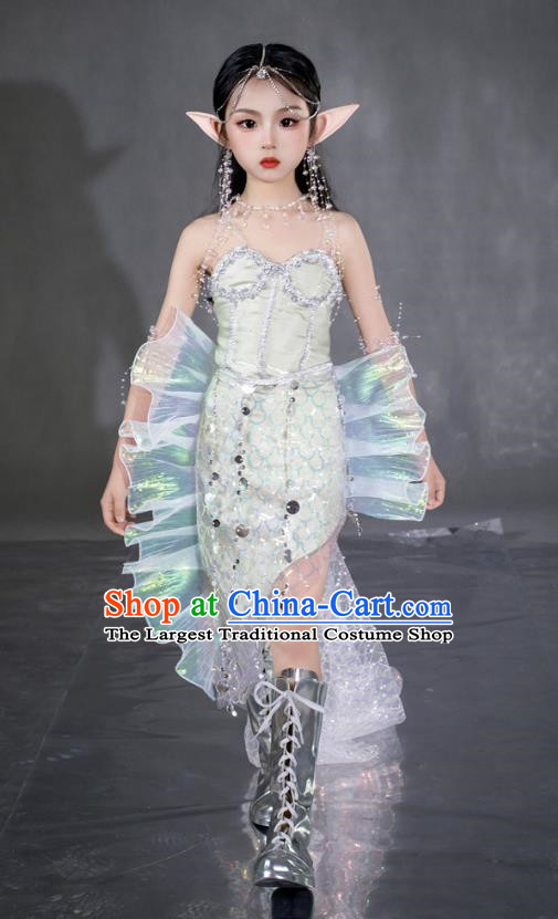 Mermaid Ji Sequined Mermaid Dress Girls Dress COS Mermaid Costume Children Ocean Wind Catwalk Costume Mermaid