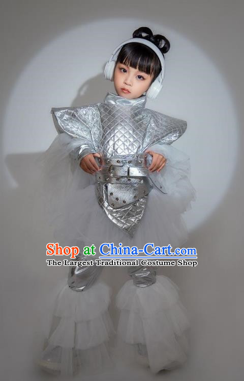 Girls Future Metaverse Technological Sense Creative Clothing Car Model Stage Silver Dress Catwalk Catwalk Show Trendy Clothing