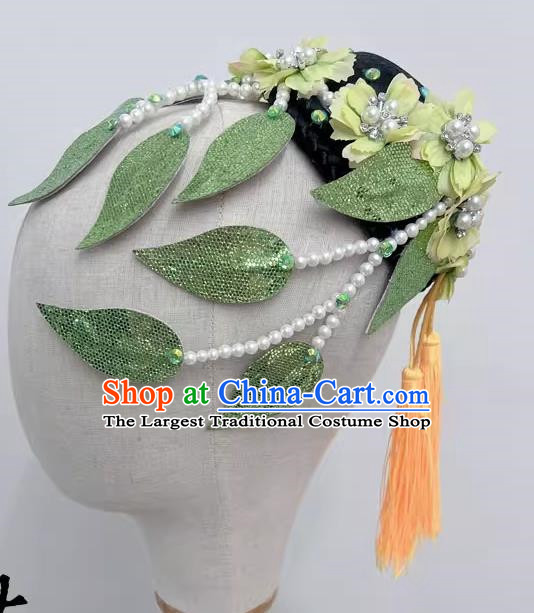 Chinese Classical Dance Fangchun Xing Wig Hair Bag Headdress Handmade Beaded Tassel Art Test Dance Headdress