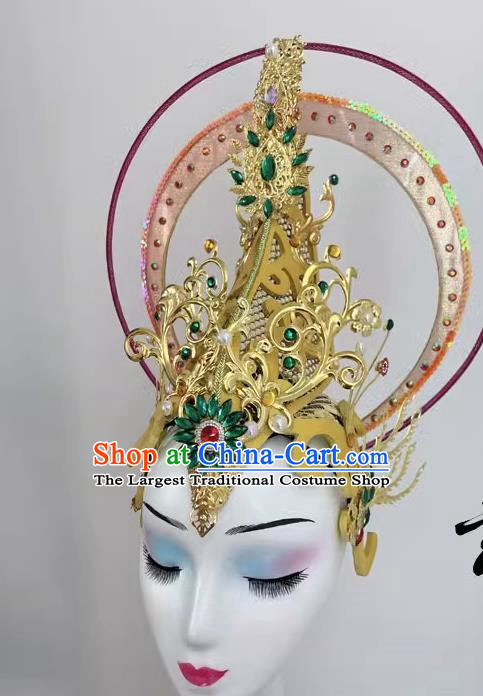 Chinese Classical Dance Dunhuang Flying Aperture Model Our Lady Halo Dance Headdress Wig Tang Style Performance Headwear