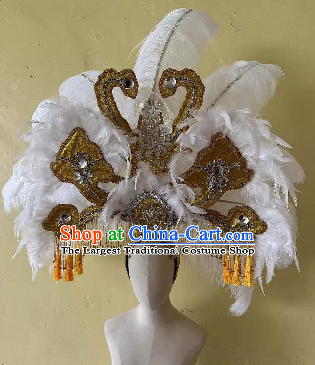 Luxurious White Opening Dance Show Feather Headdress Dance Team Samba Costumes Carnival Halloween