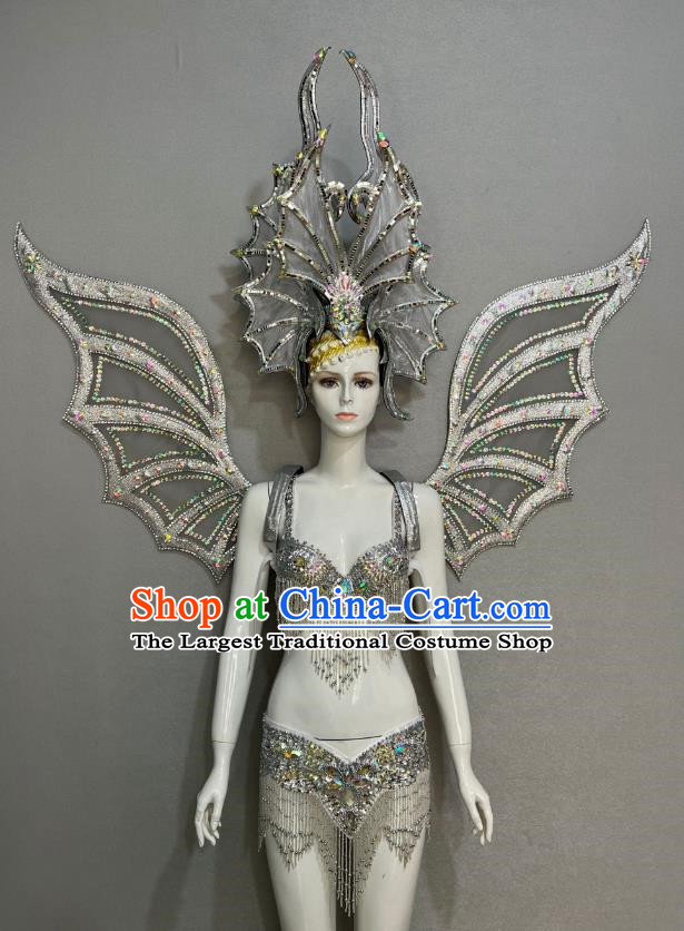 Silver Opening Dance Show Feather Headdress Dance Team Samba Costumes Mardi Gras Halloween