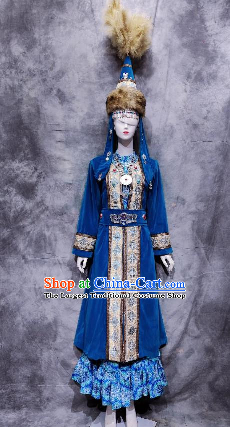 Blue Kazakh Clothing Ethnic Minority Costumes
