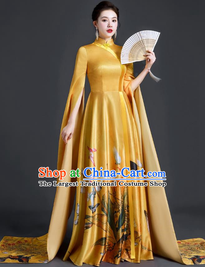 Chinese Style Top Evening Dress Annual Meeting Model Catwalk Show Cheongsam Performance Costume Atmospheric Guzheng Performance Art Test