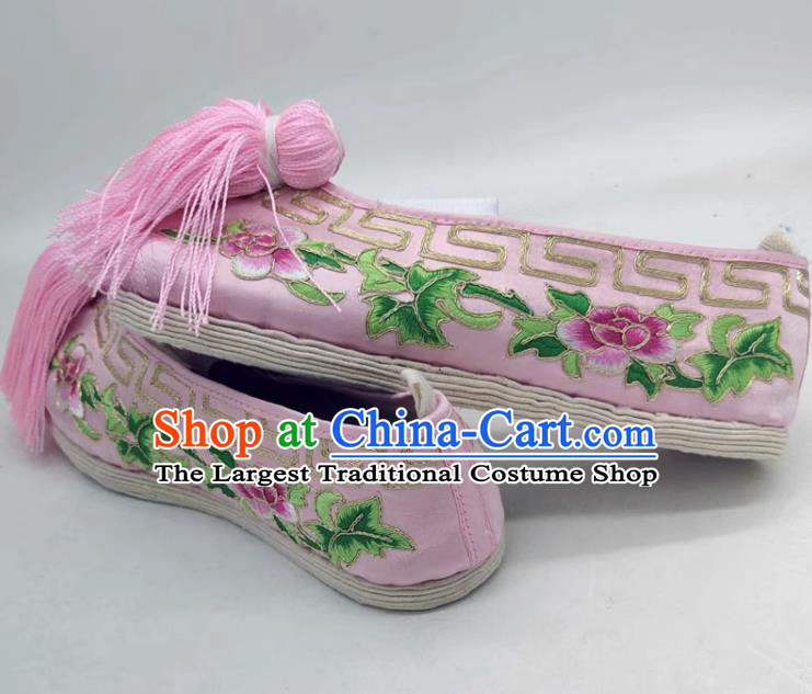 Thousand Layer Bottom Opera Huadan Flat Bottomed Embroidered Shoes Hook Gold Chinese Style Classical Dance Big Peony