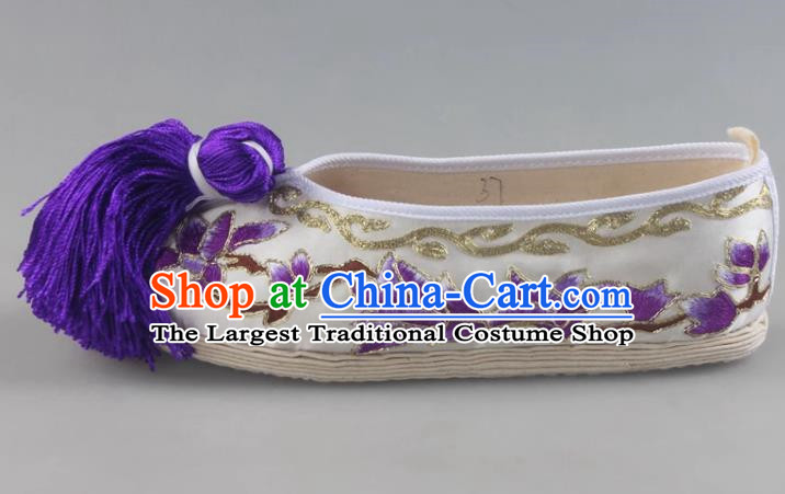 Melaleuca Bottom Magnolia Flower Flat Embroidered Shoes Traditional Handmade Shoes Cloth Sole Opera Classical Dance Chinese Style Ancient Costume