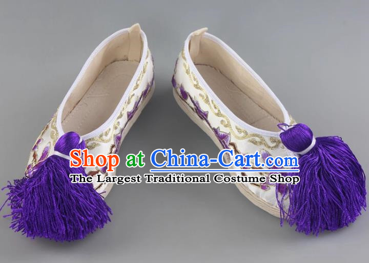 Melaleuca Bottom Magnolia Flower Flat Embroidered Shoes Traditional Handmade Shoes Cloth Sole Opera Classical Dance Chinese Style Ancient Costume