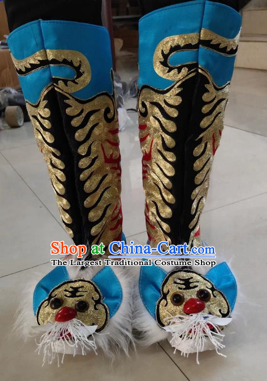 Lake Blue Tiger Head Boots Wusheng Boots Opera Shoes Melaleuca Soles