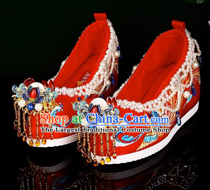 Ming Xiuhe Wedding Shoes Wedding Embroidered Shoes With Heightened Women Red Hanfu Handmade Beading