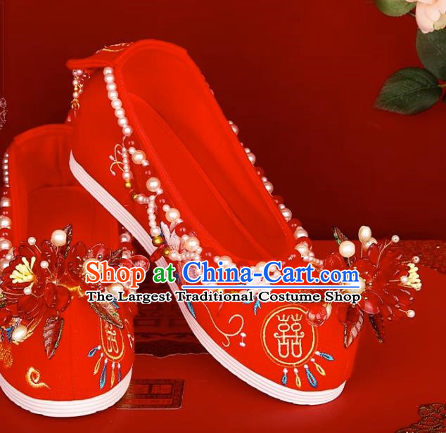 Chinese Style Wedding Shoes Female Xiuhe Shoes Red Bridal Shoes Cloth Shoes