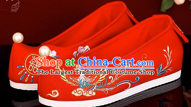 Red Bride Xiuhe Wedding Shoes Embroidered Hanfu Shoes