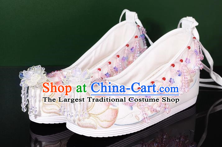 Handmade Hanfu Shoes Women Shoes Inner Heightening White Embroidered Shoes Women Cloth Shoes
