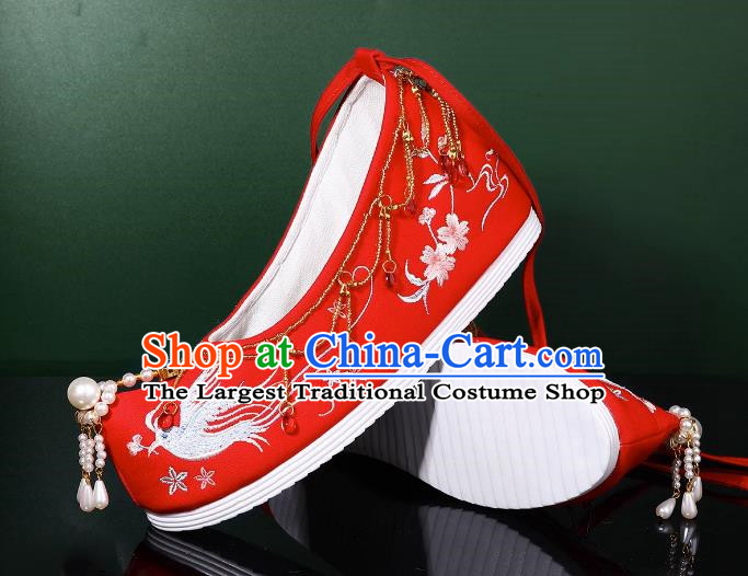 Hanfu Wedding Shoes Women Bow Shoes Xiuhe Shoes Are Red Beaded Tassel Chinese Wedding Shoes Embroidery