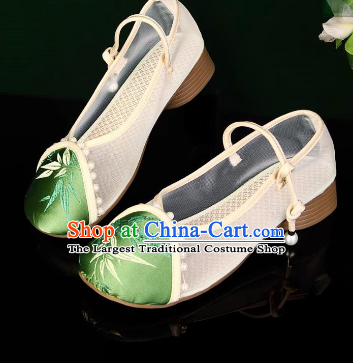 Sandals Pearl Round Toe Buckle Mesh Breathable Sandals Women Antique Hanfu Shoes