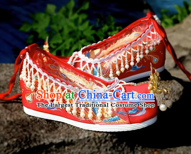 Hanfu Wedding Shoes Women Inner Height Increase Breathable Wedding Xiuhe Shoes Are Red