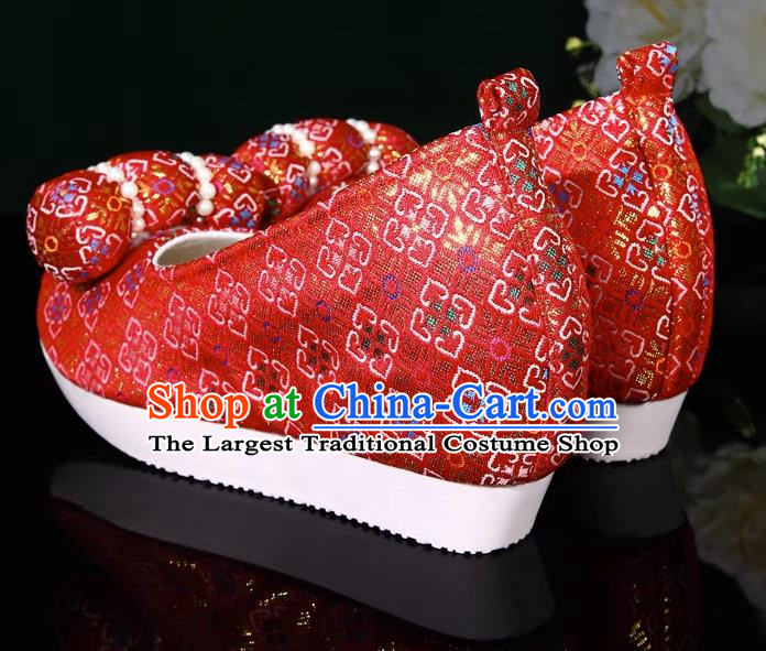 Red Hanfu Shoes Small Pillows Heightening And Restoration Green Climbing Cloud Shoes Cloud Head Cloth Shoes Horse Noodles Made In The Ming Dynasty
