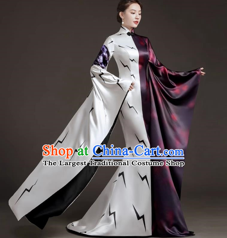 Chinese Design High End Catwalk Costume Model Exaggerated Big Sleeve Host Dress Mermaid