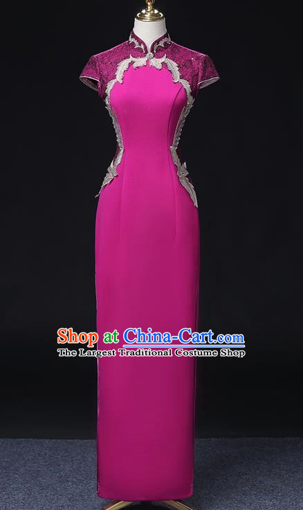 Chinese Design Improved Version Of Rose Red Cheongsam High End Mother Catwalk Costumes