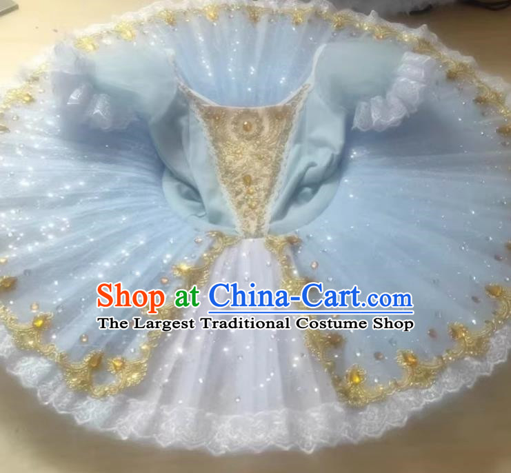 Children Ballet Skirt Girls Light Blue Sequined TUTU Skirt Kindergarten Performance Costume Fluffy Gauze Skirt