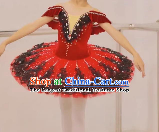 Children Ballet Skirt Red Swan Lake Girls TUTU Skirt Professional Competition Fluffy Gauze Skirt Little Swan Costume