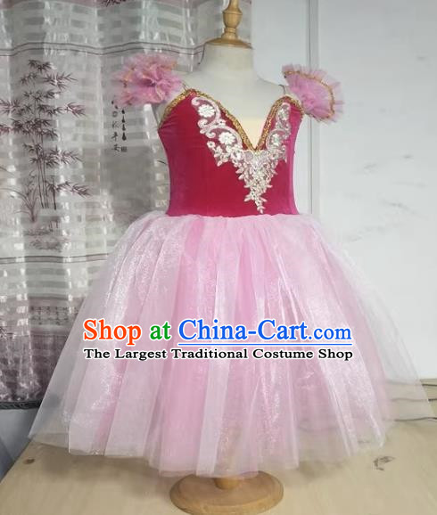 Pink Professional Ballet Skirt Children Long Costumes Adult Women Suspenders Fluffy Gauze Skirt Children Swan Dancing Dance Skirt