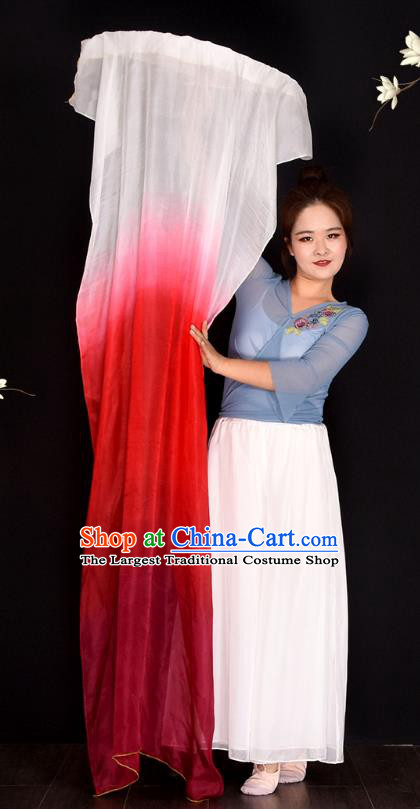 China Classical Dance Silk Fan Handmade Dancing Fan Wan Jiang Gradient White to Red Silk Long Ribbon Fan