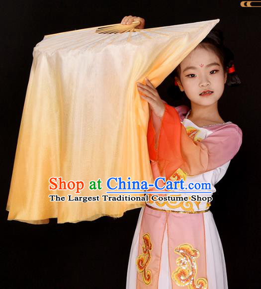 China Yangko Dance Ribbon Fan Classical Dance Folding Fan Handmade Light Orange Pure Silk Fan