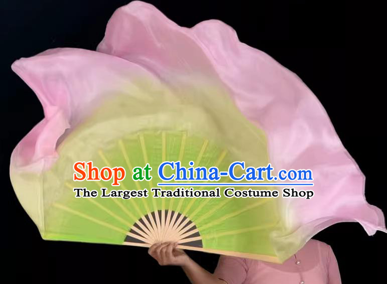 China Classical Dance Pink Ribbon Fan Jiaozhou Yangko Dance Silk Fan Handmade Double Side Fan