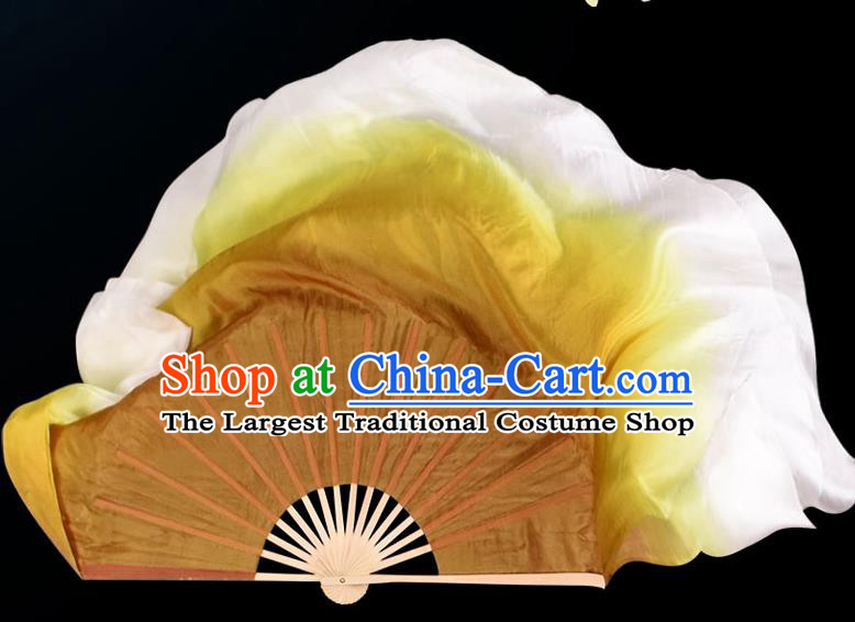 China Classical Dance Ribbon Fan Jiaozhou Yangko Dance Fan Handmade Gradient Filemot to White Silk Fan