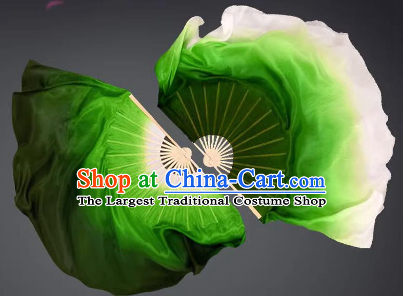 China Classical Dance Ribbon Fan Yangko Dance Fan Handmade Stage Deep Green Silk Fan