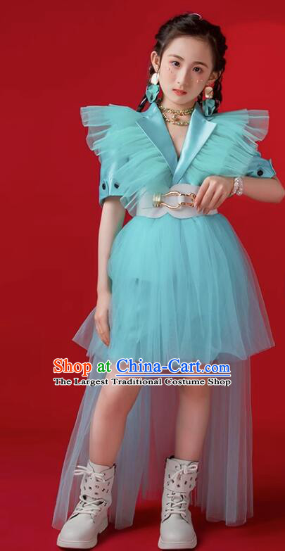Top Children Catwalks Clothing Model Contest Blue Suit Modern Dance Costume
