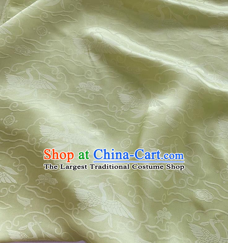 Pea Green China Cheongsam Cloth Traditional Design Mulberry Silk Jacquard Satin Fabric Classical Wild Goose Hold Reed Pattern Material