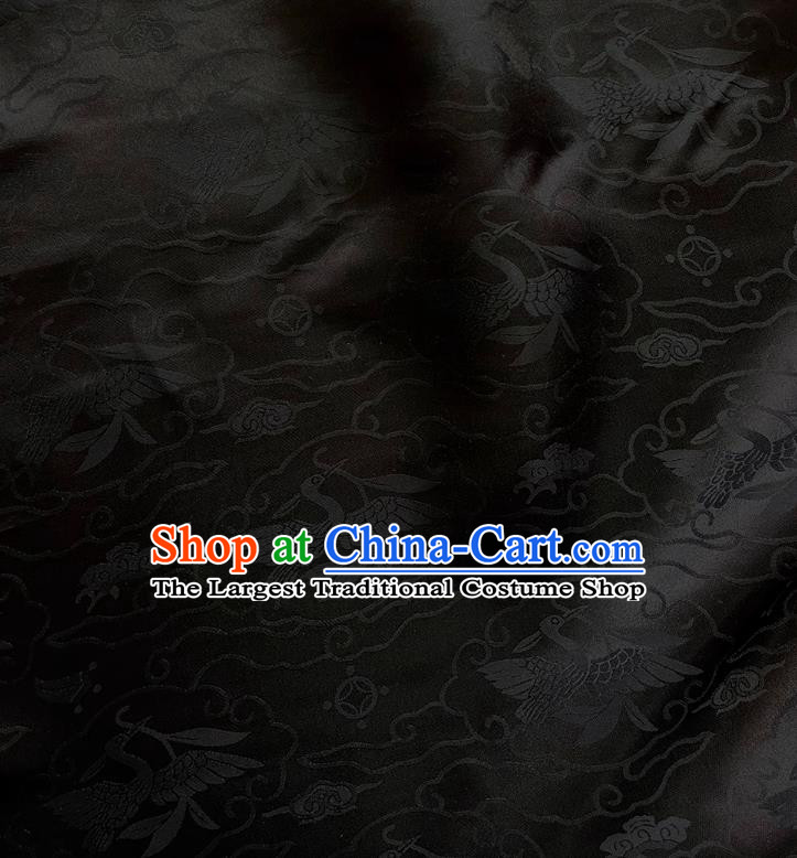 Black China Classical Wild Goose Hold Reed Pattern Material Cheongsam Cloth Traditional Design Mulberry Silk Jacquard Satin Fabric