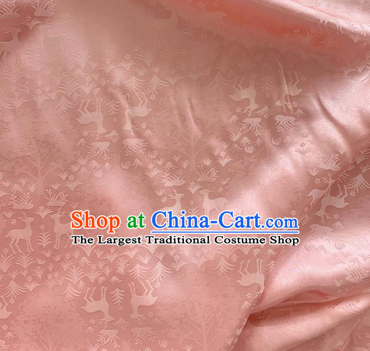 Shell Pink China Classical Cheongsam Cloth Jacquard Satin Mulberry Silk Traditional Deer Design Fabric