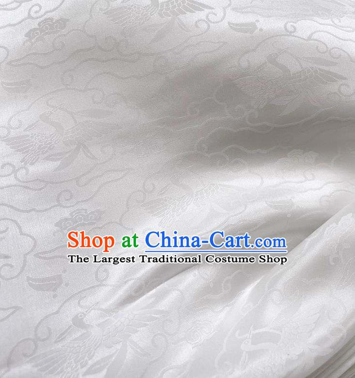 White Traditional Design Mulberry Silk Jacquard Satin Fabric China Classical Wild Goose Hold Reed Pattern Cheongsam Cloth