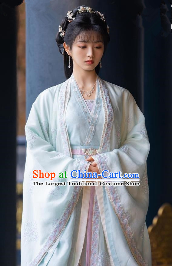 China Romantic TV Series New Life Begins Princess Li Wei Clothing Ancient Court Lady Costumes Blue Hanfu Dress