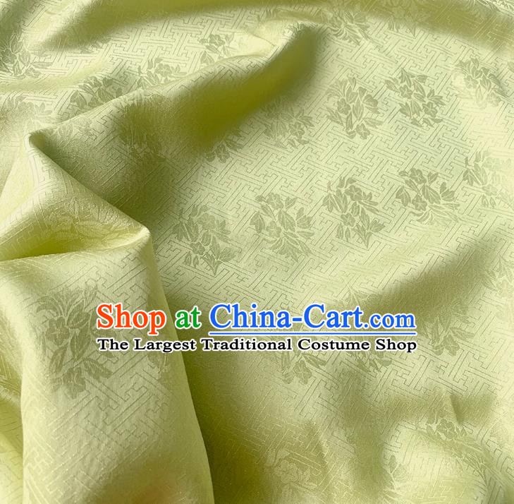 Yellowish Green China Mulberry Silk Classical Trumpet Creeper Pattern Hanfu Fabric Traditional Jacquard Crepe Cloth