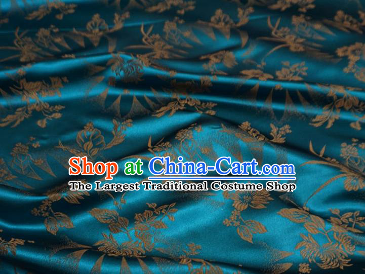 Peacock Blue China Traditional Brocade Fabric Classical Flowers Pattern Design Cloth Tibetan Dress Drapery