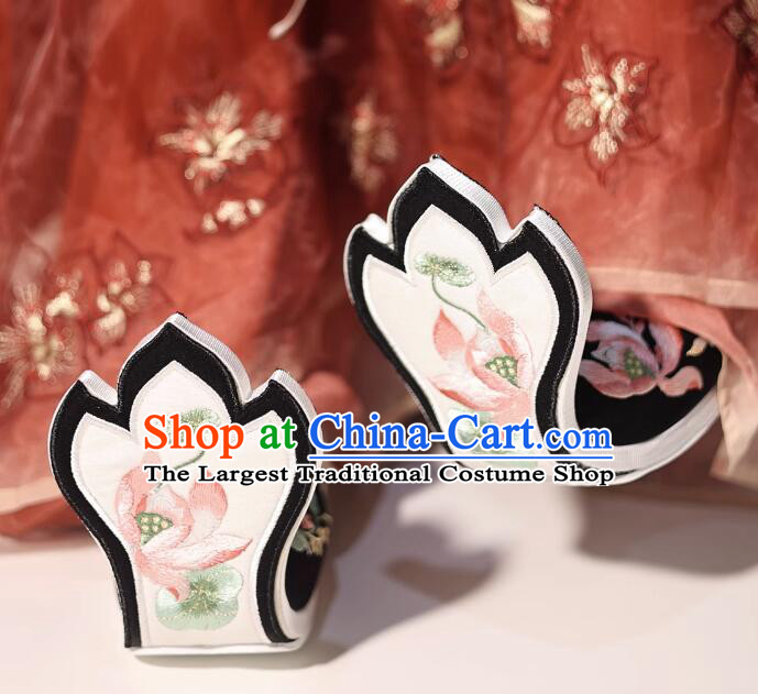China Traditional Hanfu Embroidered Shoes Handmade Black Shoes Tang Dynasty Princess Lotus Shoes