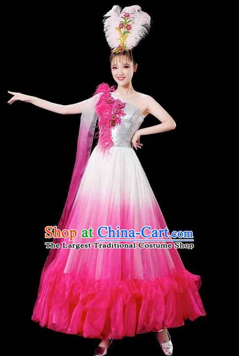 Opening Dance Big Swing Skirt Performance Costume Female Chinese Style Modern Stage Fan Dance Costume Song Dance Long Skirt