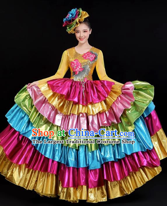 Opening Dance Big Swing Skirt Performance Costume Long Skirt Singing With Stage Large Ethnic Modern Dance Costume Female