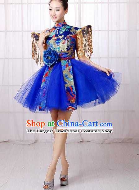 Blue Chinese Style Allegro Dance Costume Adult Water Drum Modern Dance Square Dance Dress Drumming Costume Female