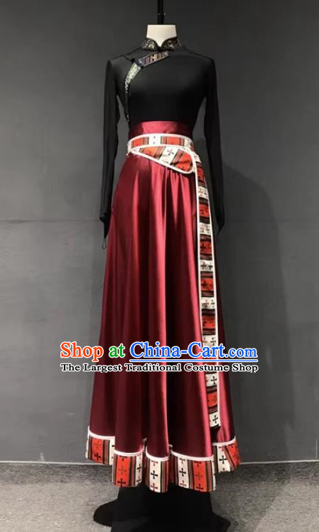 Performance Clothing Stage Performance Tibetan Dance Clothing Chinese Minority Class Clothing Practice Art Test Mid Length Skirt