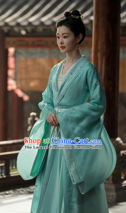 Chinese Song Dynasty Noble Woman Garment Costumes Drama Destined Chang Feng Du Elegant Lady Liu Yu Ru Blue Dresses