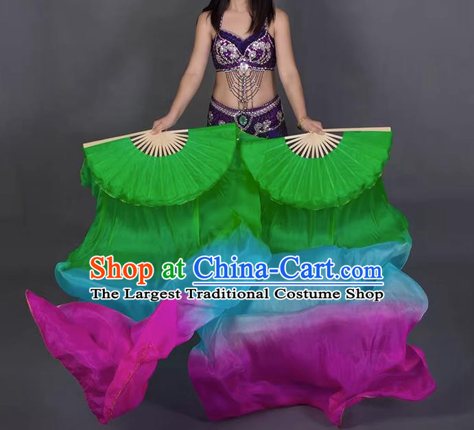 Top Belly Dance Long Ribbon Fan Handmade Gradient Pure Silk Fan China Classical Dance Fan